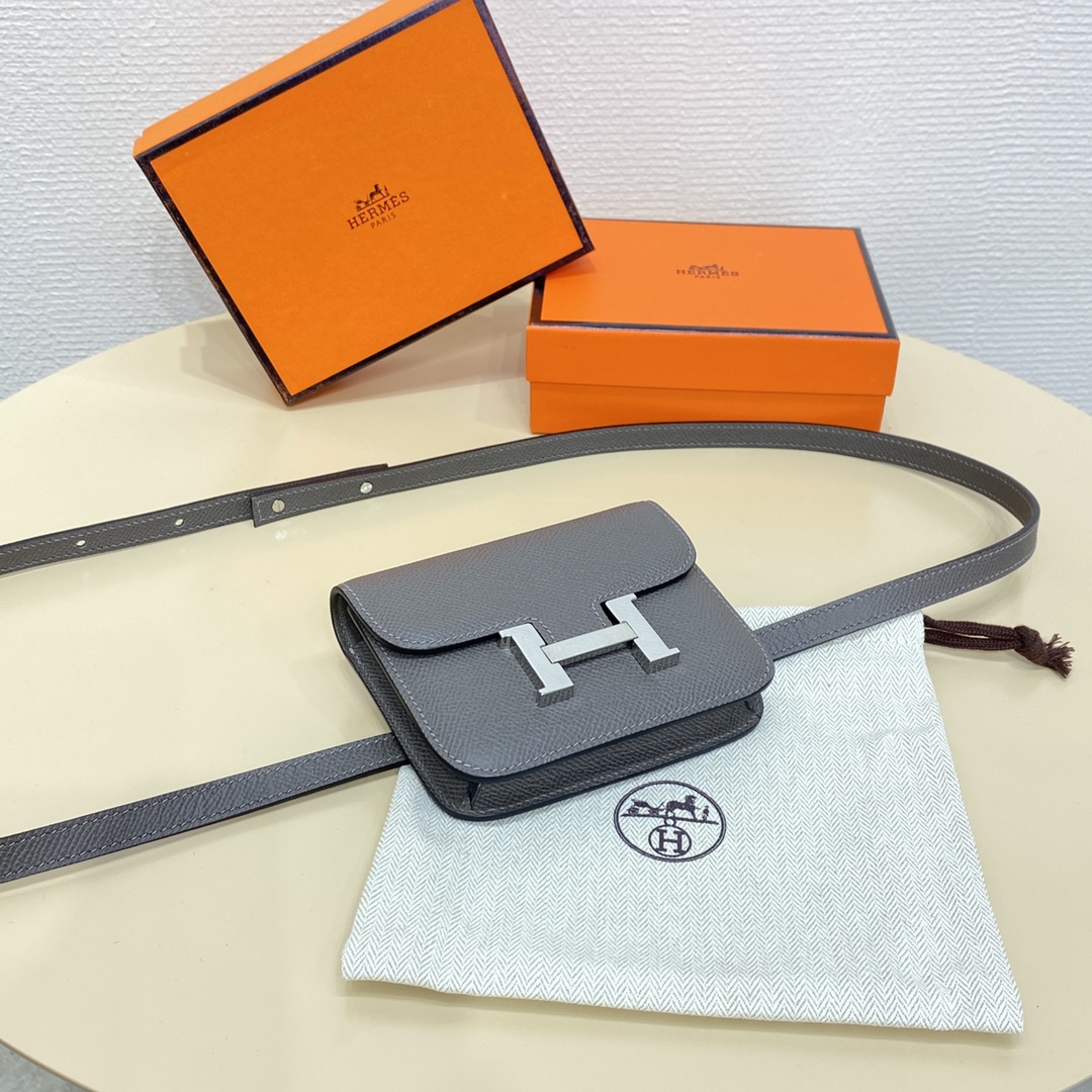 Hermes Constance Slim Wallet Belt Bag In Etain Epsom Leather